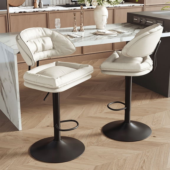 S-HOME Modern Adjustable Swivel Counter Height Barstools, Set of 2, Double-Layer Upholstered with Back, Orange - for Kitchen Island, Bar, Dining Room