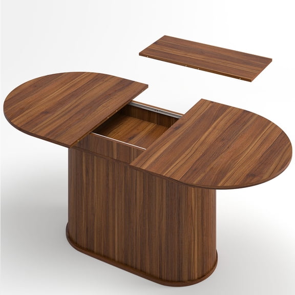 S-HOME Modern Arc-Shaped Extendable Dining Table in Three Colors, 55.11-70.86 Inch MDF Material with Striped Legs Seating 4-6 People for Home Use , Walnut