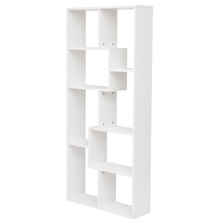 S-HOME Modern Asymmetrical Display Shelf In Synthetic Wood 5-Tier Vertical Bookcase For Compact Spaces, White