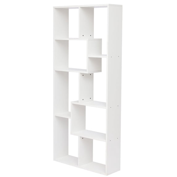 S-HOME Modern Asymmetrical Display Shelf In Synthetic Wood 5-Tier Vertical Bookcase For Compact Spaces, White