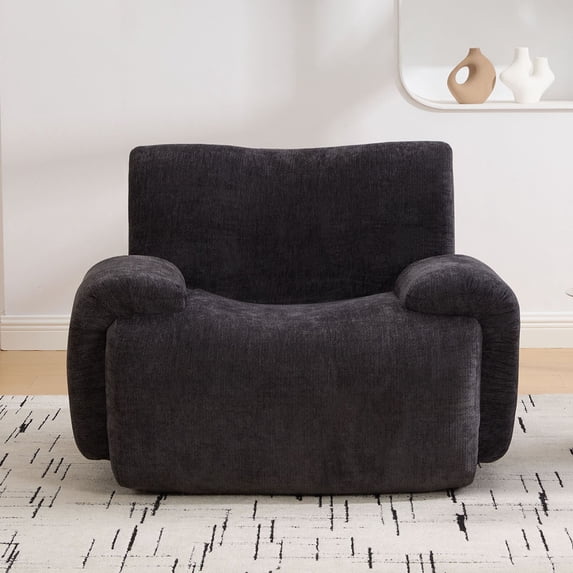 S-HOME Modern Chenille Oversized Sofa Chair with Ergonomic Design 42 Inch Deep Seat for Living Room Bedroom or Dorms, Black
