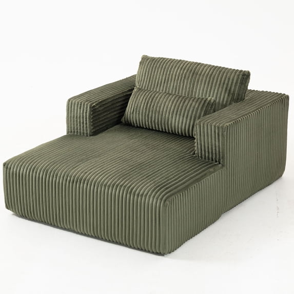 S-HOME Modern Convertible Sofa Bed with Ribbed Corduroy Fabric, Foam Core, 62.6x48.23 Inches 1-2 Seater, 2 Lumbar Pillows, for Living Room or Apartment, Green