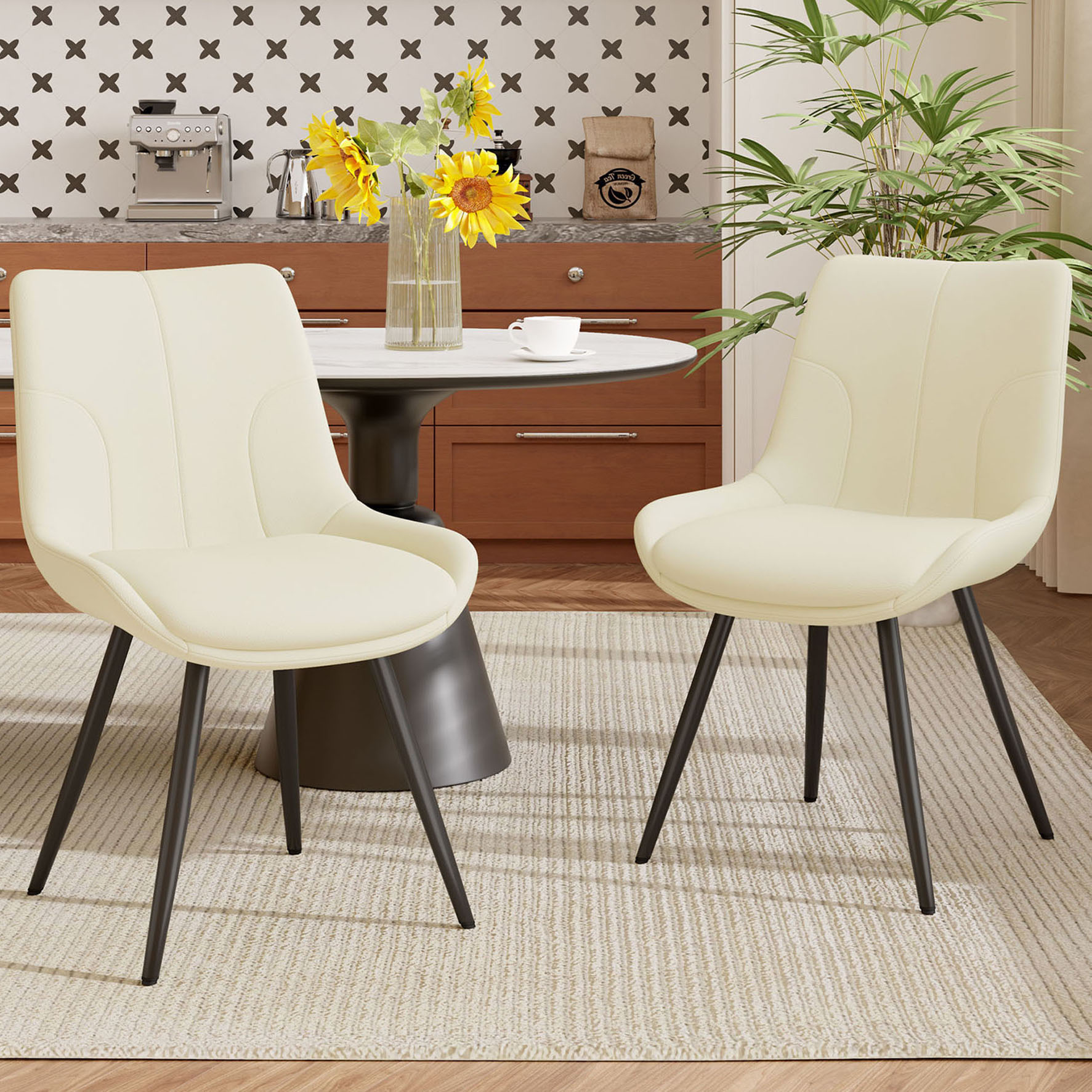 S-HOME Modern Cream Faux Leather Dining Chairs Set of 2, Ergonomic ...