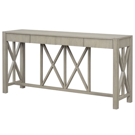 S-HOME Modern Design Acacia Veneer Console Table 60 Inch with 4 Drawers Farmhouse Entryway Table, for Living Room and Hallway, Grey