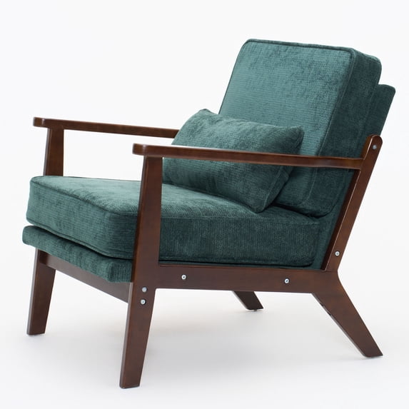 CQSXDA Modern Design Fabric Cushioned Armchair with Wooden Armrests and Lumbar Pillow for Living Room or Office, Green