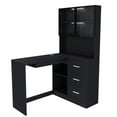 thumbnail image 1 of S-HOME Modern Ergonomic L-Shaped Computer Desk Featuring MDF Construction, Keyboard Tray And LED Lighting ,USB Charging Ports, Black, 1 of 17