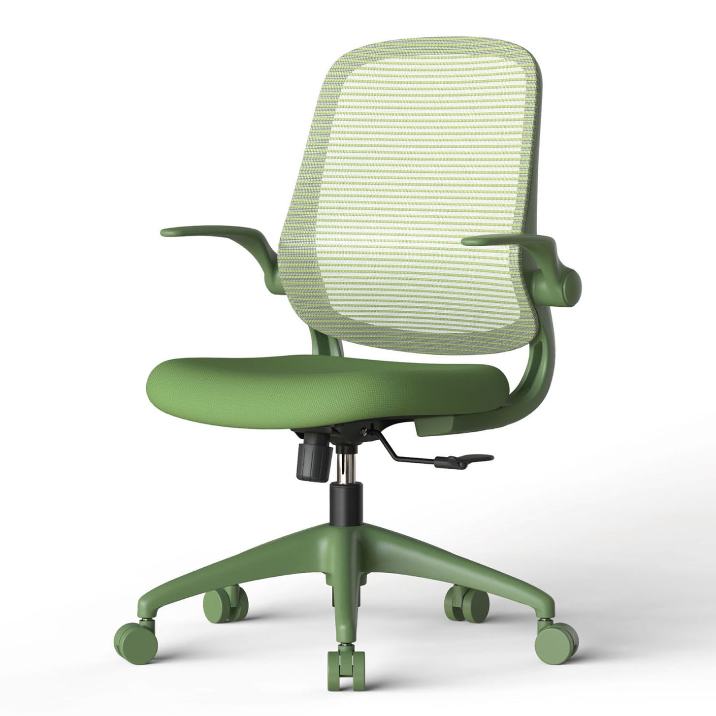 S-HOME Modern Ergonomic Mesh Back Office Chair With Fireproof Nylon Fabric, Rotating Design And Gas Lift For Support, Adjustable Height And Flip-Up Armrests  For Home Offices, Green