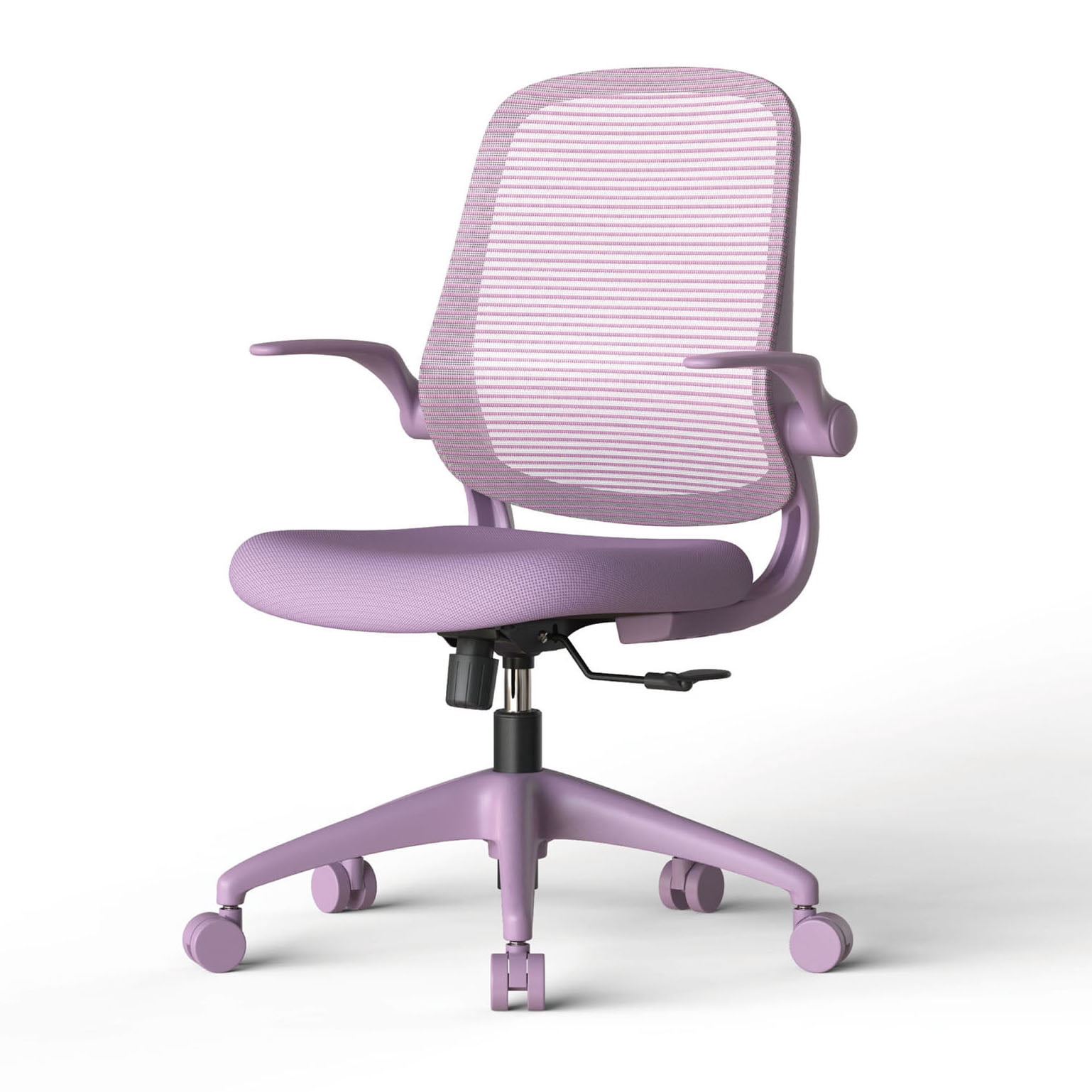 S-HOME Modern Ergonomic Mesh Back Office Chair With Fireproof Nylon Fabric, Rotating Design And Gas Lift For Support, Adjustable Height And Flip-Up Armrests  For Home Offices, Purple