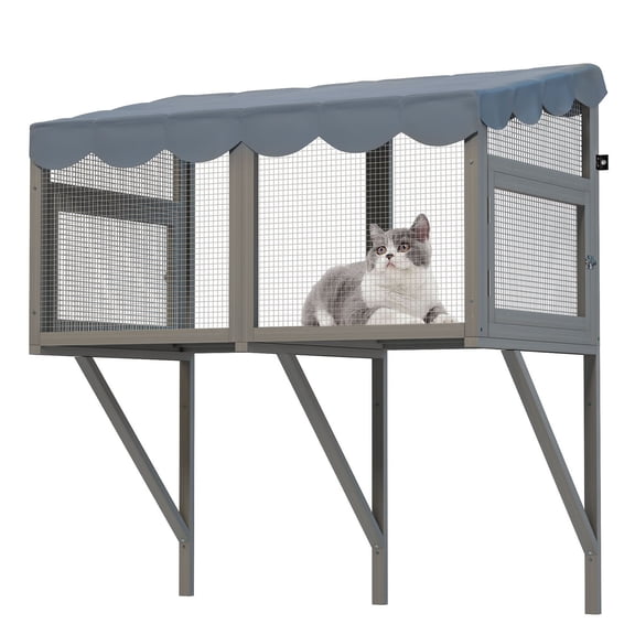 S-HOME Modern Gray Expandable Cat Window Perch 43.3 Inch House with Wooden Frame for Cats