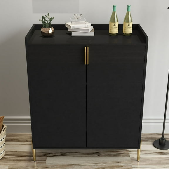 S-HOME Modern Home Wine Bar Cabinet with Adjustable Storage Shelf, Versatile Liquor and Coffee Cart for Dining Room and Living Space, Black