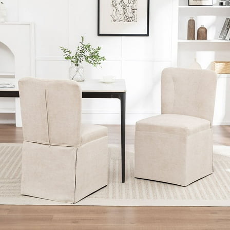 S-HOME Modern Linen Dining Chairs Featuring Padded Seat and Backrest, Set of 2,  Upholstered Chairs for Living Room, Beige