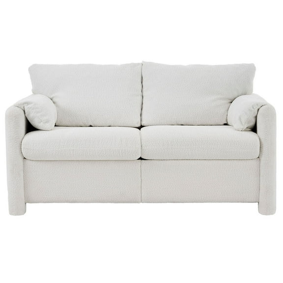 S-HOME Modern Living Room Sofa in Ivory White Chenille for Small Spaces - 60 Inch Long 2-Seater Seating Options