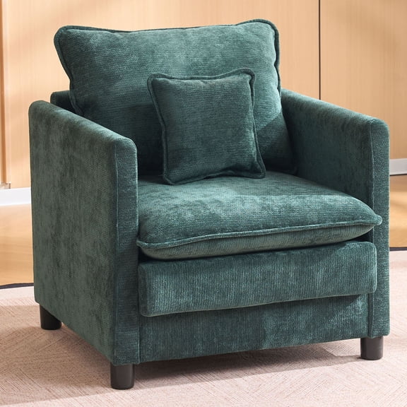 S-HOME Modern Lounge Armchair With Supportive Arm Design And Plush Cushions For Indoor Home, Dark Green