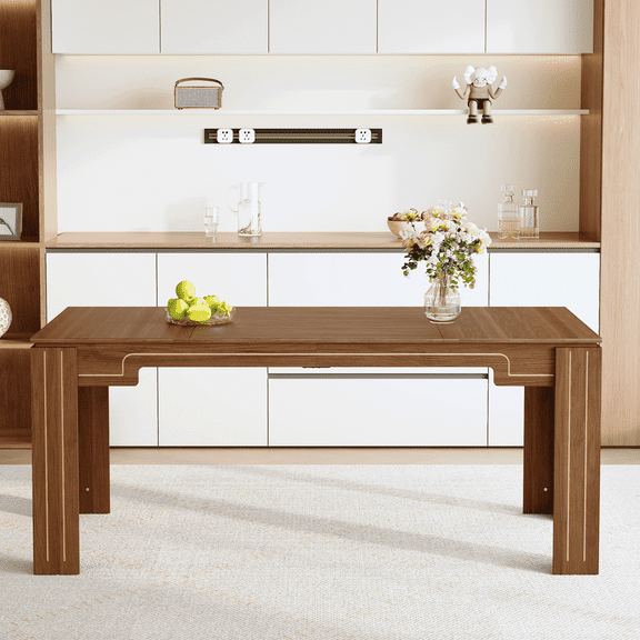 S-HOME Modern MDF Spliced Dining Table with Grooved Legs Versatile Design 71 x 31.5 Inch for 6-8 People for Dining Rooms and Living Spaces, Walnut