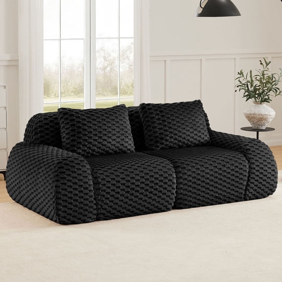 S-HOME Modern Modular Sectional Sofa in Textured Flannelette Fabric, Oversized 2-Seater Design, Ergonomic,  Anti-Slip Base, No Assembly, for Living Room , Black
