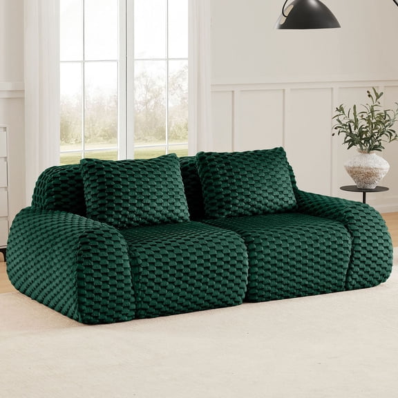 S-HOME Modern Modular Sectional Sofa in Textured Flannelette Fabric, Oversized 2-Seater Design, Ergonomic, Anti-Slip Base, No Assembly, for Living Room , Green