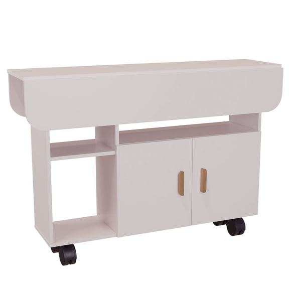 S-HOME Modern Movable Folding Dining Table in White - Compact Design with Drop Leaf Feature and Built-In Drawer for Small Homes