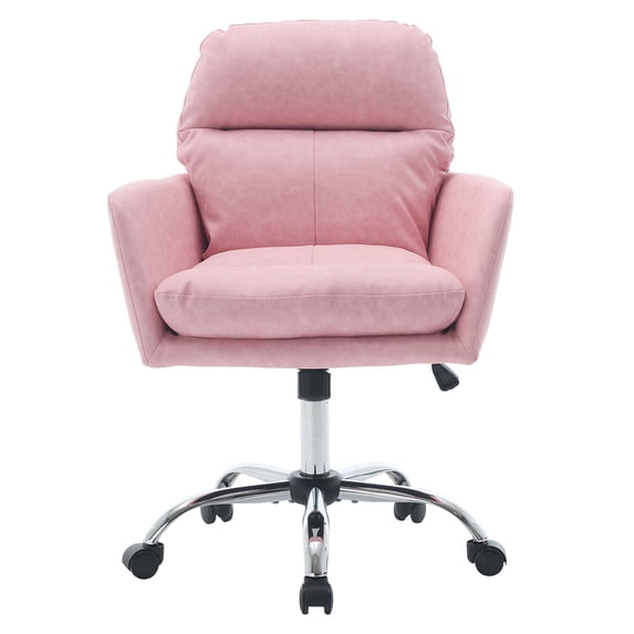 S-HOME Modern PU Leather Office Chair with Adjustable Height, Ergonomic Design for Home and Office Use, Pink