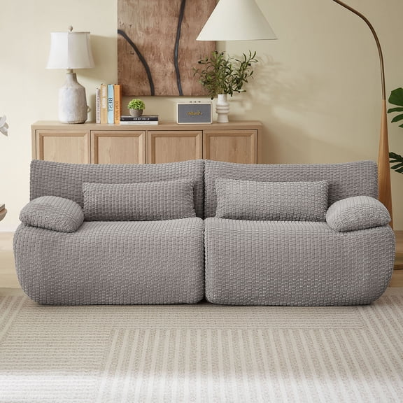 S-HOME Modern Plush Cloud Boneless Modular Loveseat Sofa in Corduroy Fabric for 2 Seat Multi-Functional Living Room Use, Grey