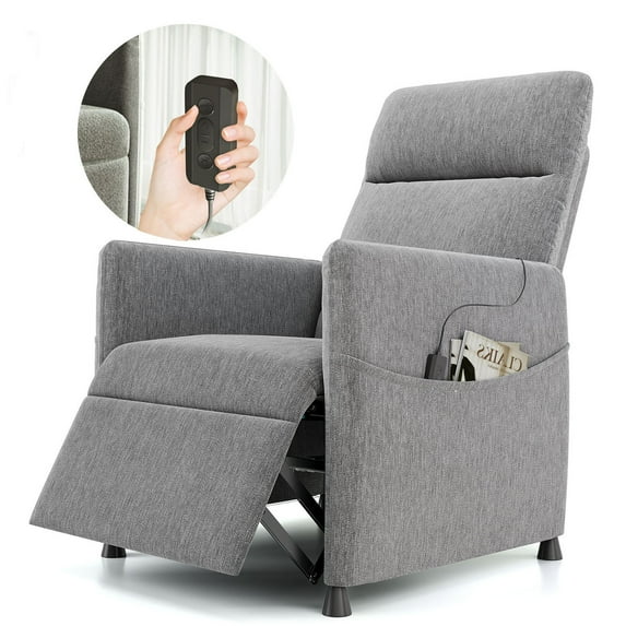 S-HOME Modern Power Recliner Sofa Velvet with Adjustable Backrest and Footrest for Small Spaces and Home Theater Use, Light Gray