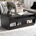 thumbnail image 1 of S-HOME Modern Rectangle Coffee Table with 4 Drawers and 2 Display Shelves, Wood Design for Living Room Style, Black, 1 of 18