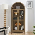 thumbnail image 1 of S-HOME Modern Retro High Arched Storage Cabinet With Lamp, Adjustable Glass Partitions, Multi-Functional Kitchen And Living Room Organizer, Brown, 1 of 13