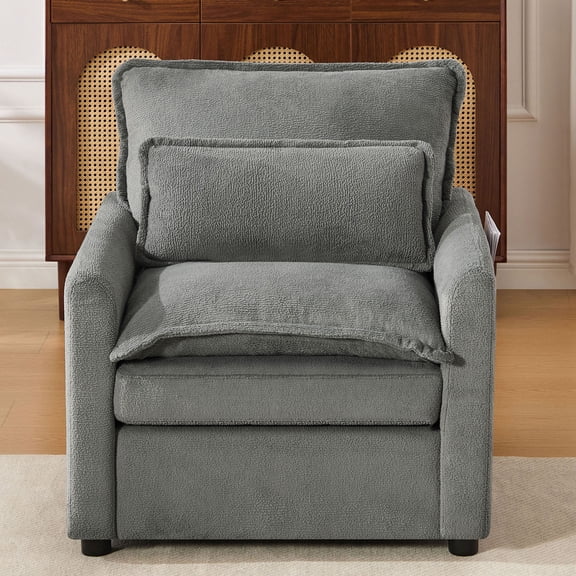 S-HOME Modern Single Seat 31.9" Accent Chair Plush Upholstered Fabric with Double-Layer Cushion and Side Storage for Small Spaces Living Room, Grey