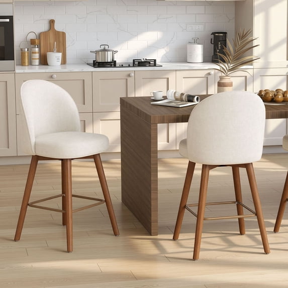 S-HOME Modern Swivel Bar Stools Set of 2, 26" Upholstered Counter Height Chair with Back, Solid Wood Legs & Footrest, Chenille