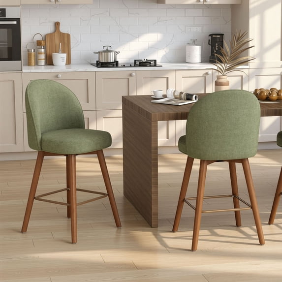 S-HOME Modern Swivel Bar Stools Set of 2, 26" Upholstered Counter Height Chair with Back, Solid Wood Legs & Footrest, Chenille