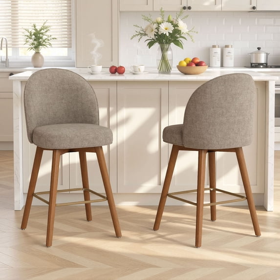 S-HOME Modern Swivel Bar Stools Set of 2, 26" Upholstered Counter Height Chair with Back, Solid Wood Legs & Footrest, Chenille