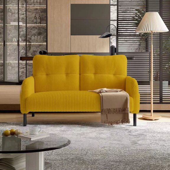 S-HOME Monochrome Double Sofa in Soft Corduroy Fabric Perfect for Living Rooms and Bedrooms Cozy Home Furniture,Yellow