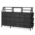 thumbnail image 1 of S-HOME Multi-Functional 55 Inch Dresser with 9 Fabric Drawers and 2 Open Shelves for Organized Storage in Any Room, Black, 1 of 9