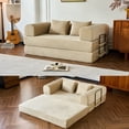 thumbnail image 1 of S-HOME Multi-Functional 59 Inch Convertible Sleeper Sofa Bed With Cylindrical Pillow Corduroy Folding Mattress  Fixed Frame For Living Room, Beige, 1 of 17