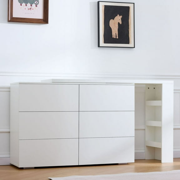 S-HOME Multi-Functional White Desk with Six Drawers and Removable Desktop for Modern Workspaces for Study or Home Office Use