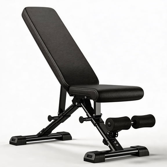 S-HOME Multi-Purpose Adjustable Foldable Dumbbell Bench in Black with 2 Resistance Bands for Home Gym Strength Training and Fitness