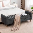 thumbnail image 1 of S-HOME Multi-Scenario Modern Upholstered Storage Bench In Napped Fabric With Rolled Armrest And Rubberwood Legs For Living Room Entryway, Charcoal, 1 of 12
