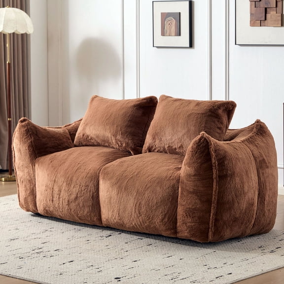 S-HOME No Assembly Required Oversized  Bean Bag Sofa with Pillows 74 Inch Indoor Loveseat Reading Chair, Brown