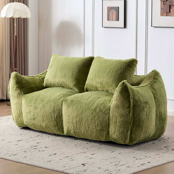 S-HOME No Assembly Required Oversized Bean Bag Sofa with Pillows 74 Inch Indoor Loveseat Reading Chair, Green