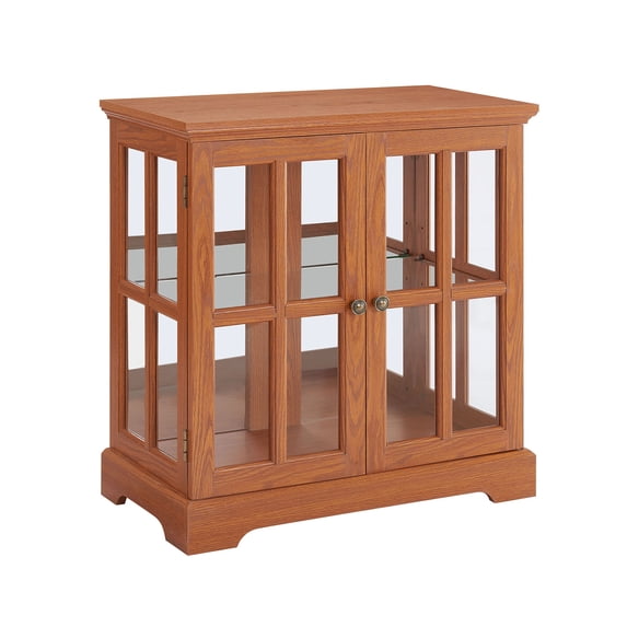 S-HOME Oak LED Curio Display Cabinet Featuring Adjustable Shelves and Lattice Doors for Home Décor and Organized Space
