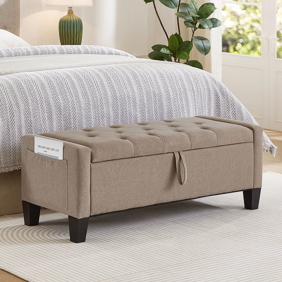 S-HOME Ottoman with Storage, Storage Ottoman Bench with Safety Hinge 350 lbs Weight, Upholstered Entryway Bench with Seating