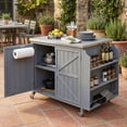 thumbnail image 1 of S-HOME Outdoor Kitchen Island With Side Shelf And Storage Cabinet Stainless Steel Top And 4 Wheels For Easy Mobility，Grey+Blue, 1 of 17