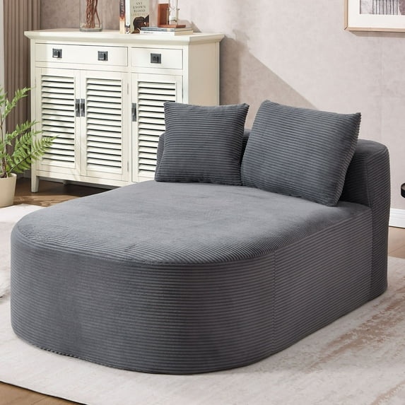 S-HOME Oversized Corduroy Chaise Lounge Chair with Two Pillows 67.5 Inches Long Indoor Sleeper Sofa for Living Room, DARK GREY