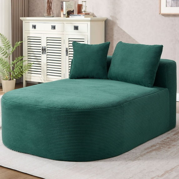 S-HOME Oversized Corduroy Chaise Lounge Chair with Two Pillows 67.5 Inches Long Indoor Sleeper Sofa for Living Room, Green