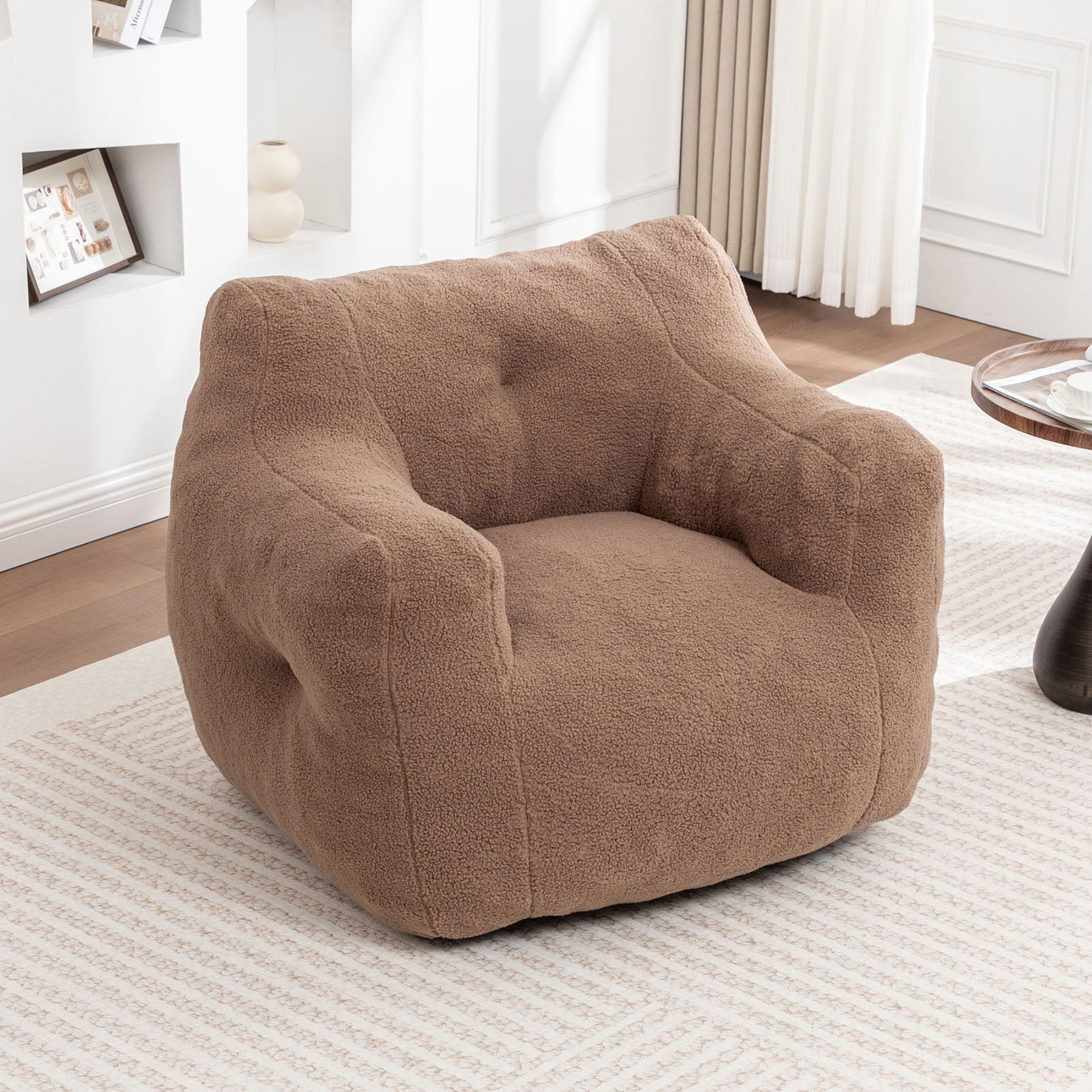 S-HOME Plush Bean Bag Chair with Comfy Armrests Perfect for Adults Featuring High-Density Foam for Reading or Lounging，Coffee