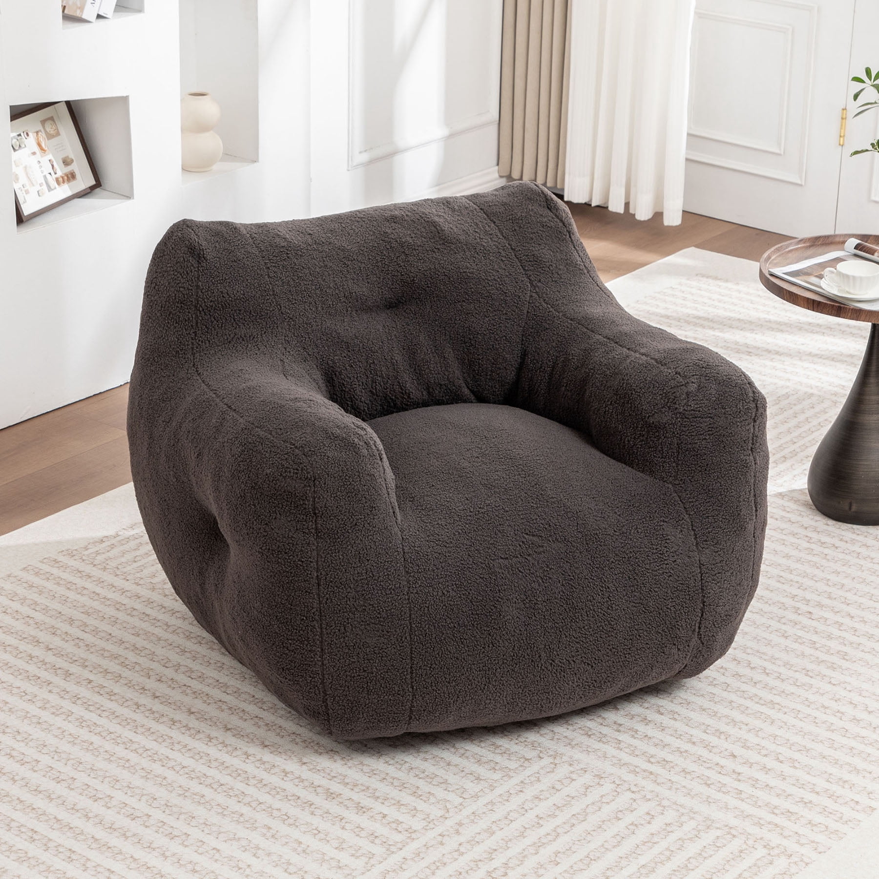 S-HOME Plush Bean Bag Chair with Comfy Armrests Perfect for Adults Featuring High-Density Foam for Reading or Lounging，Dark Gray