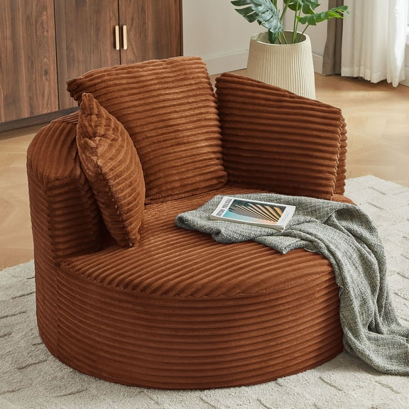 S-HOME Plush Comfort Corduroy Round Chair with Cushioned Backrest for Stylish Living Room Seating