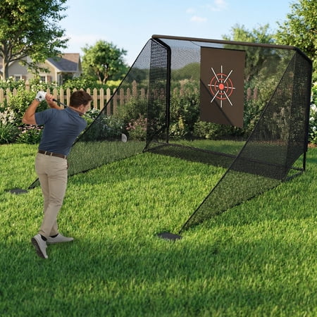 S-HOME Portable 10x7ft Golf Practice Net with Auto Ball Return and Detachable Side Barriers for Backyard and Indoor Practice, Durable Accessories Included
