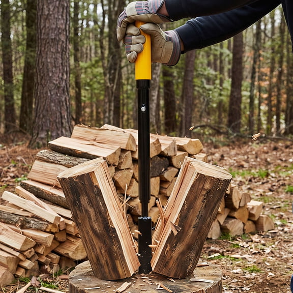 S-HOME Portable Metal Log Splitter With Yellow Non-Slip Grip, Heavy Duty Hand Operated Splitter For Efficient Wood Splitting