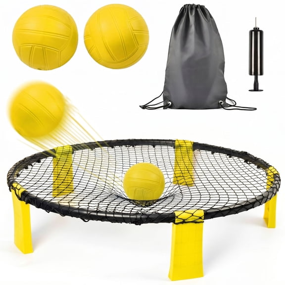 S-HOME Portable Outdoor Roundnet Game Set with 2 Balls and Carry Bag for Beach Backyard Lawn Park Camping Fun, Yellow