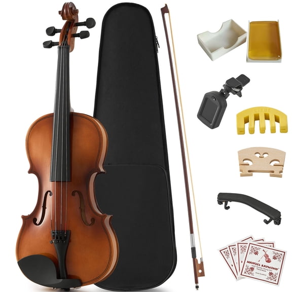 S-HOME Professional 4/4 Full Size Brown Violin Set - Lightweight Design with Exceptional Sound Quality, Complete Accessories for Beginners and Professionals